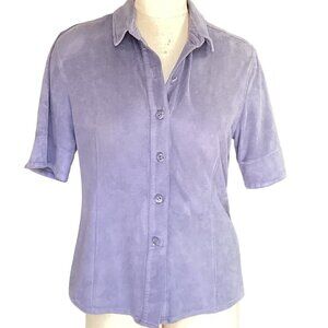Tehama Nancy Haley Short Sleeve Button Down Micro-Suede Golf Top Sz M 34N